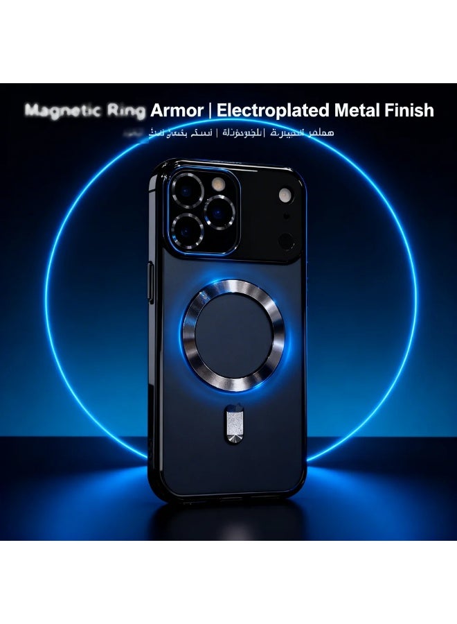 وبوت جي سي سي جراب مغناطيسي لهاتف آيفون 17 برو ماكس بتصميم شفاف مع إطار مطلي كهربائيًا باللون الأسود، غطاء TPU ناعم مقاوم للصدمات، حماية مدمجة لعدسة الكاميرا، حلقة مغناطيسية قوية متوافقة مع الشحن المغناطيسي، جراب حماية مانع للسقوط بتغطية كاملة ولمسة سوداء فاخرة - Image 5